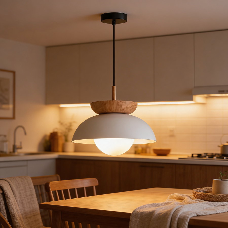 Scandinavian Pendant Ceiling Light – Modern Wooden LED Hanging Lamp for Dining Room, Kitchen & Bedroom