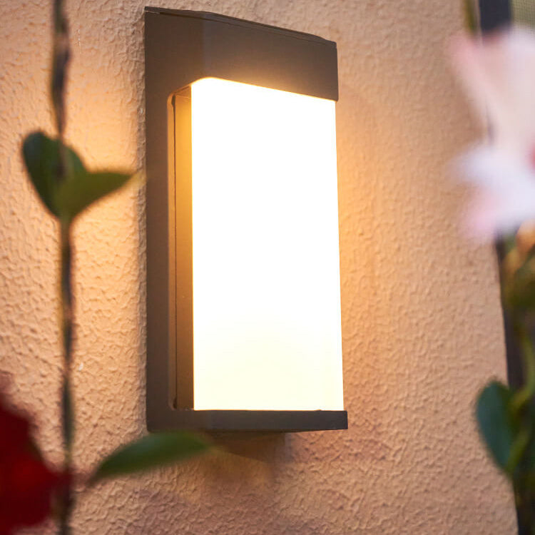 Solar Outdoor Wall Lamp Black Metal Rectangular Glass Shade