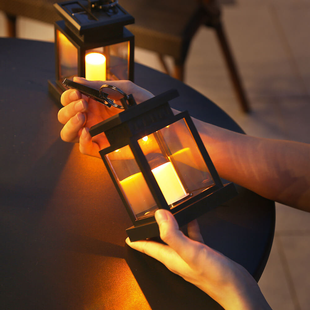 Solar Hanging Lantern with LED Candle and Glass Panels