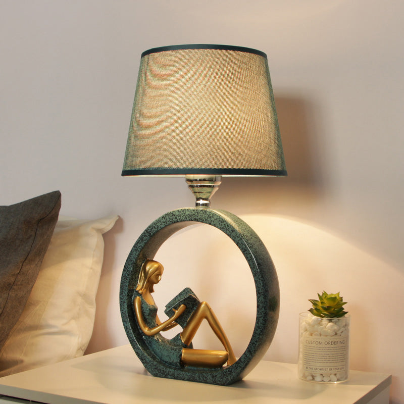 Blue Table Lamp with Girl Reading Figure