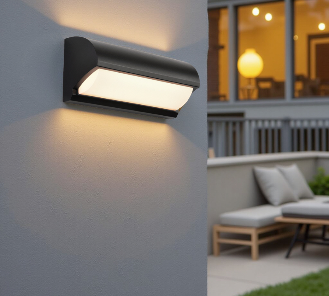 Black Outdoor Wall Light With Rectangular LED Panel
