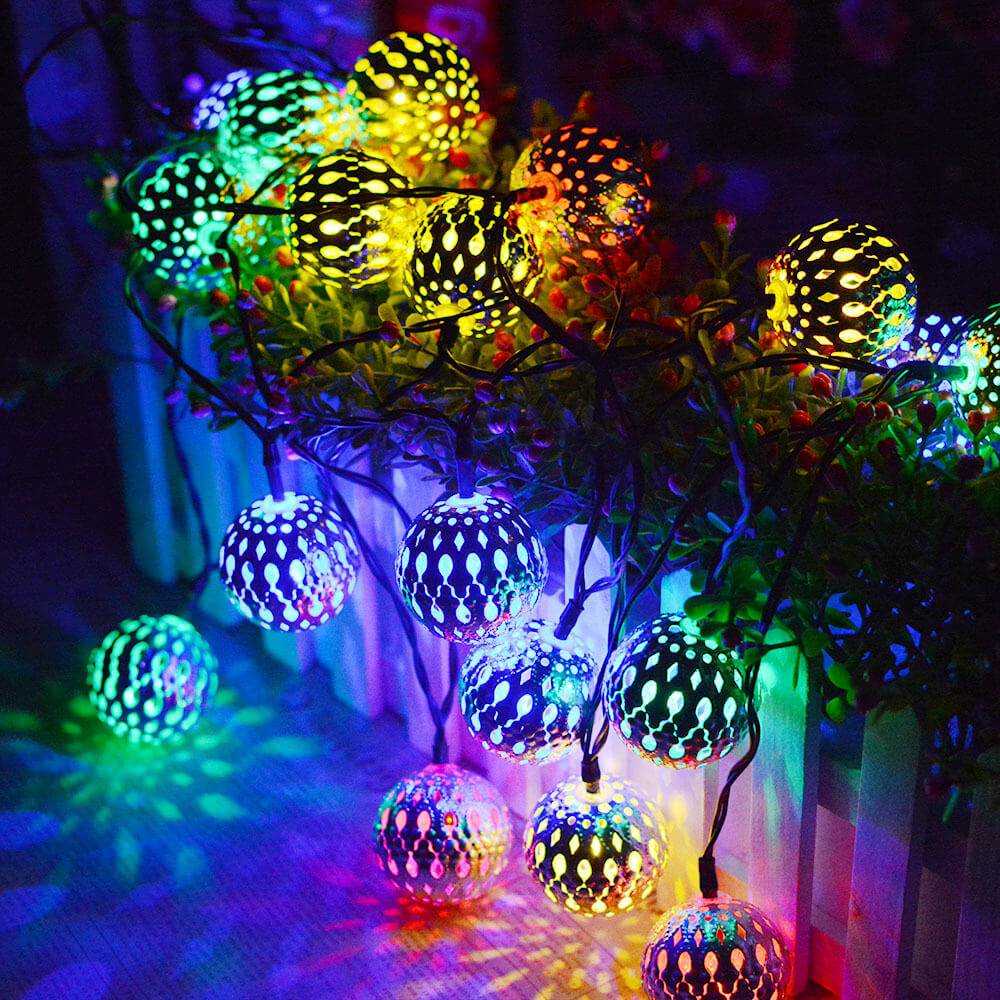 Solar Garden String Lights with Patterned Ball Lanterns