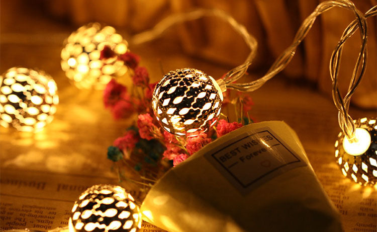 Solar Garden String Lights with Patterned Ball Lanterns