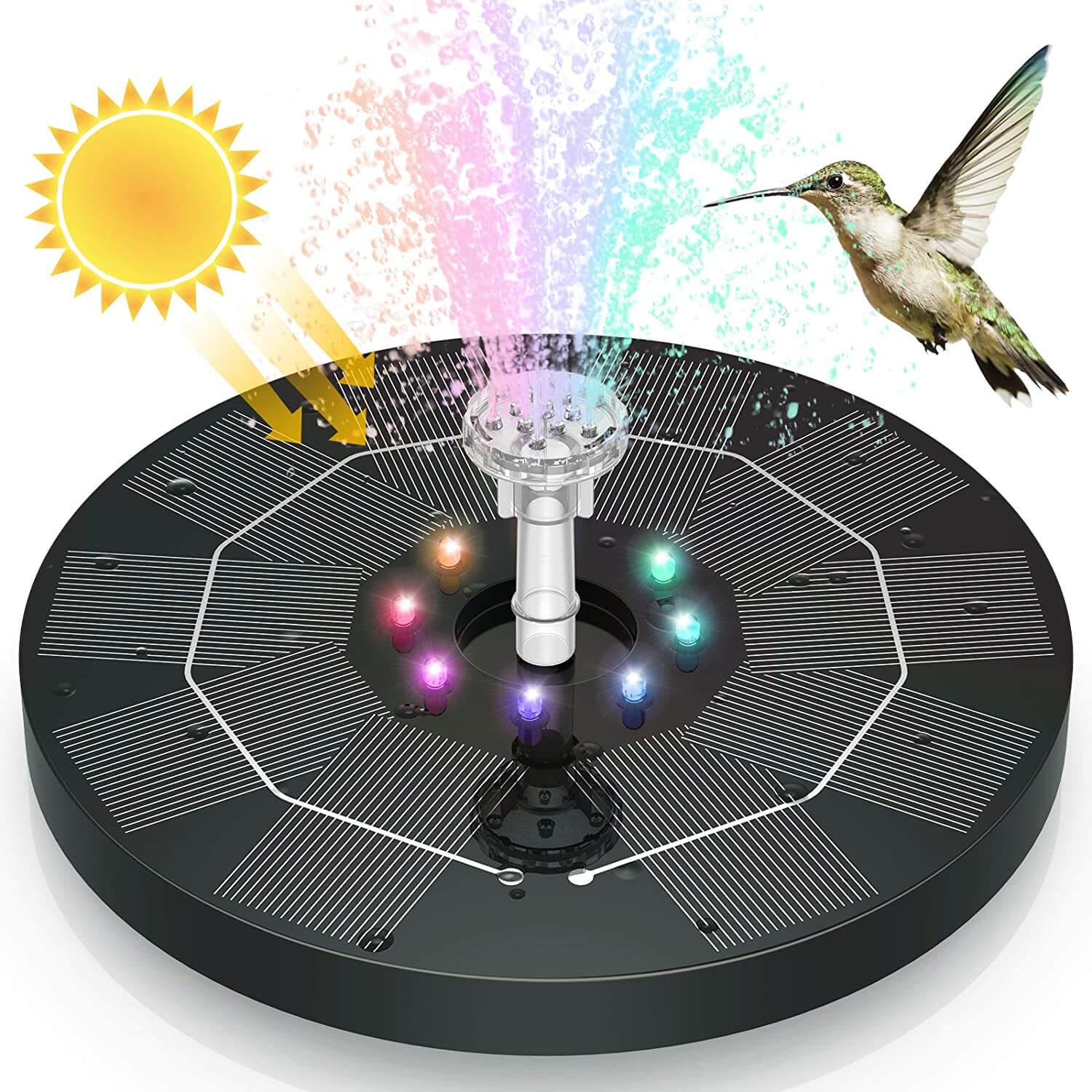 Solar Fountain Pump with LED Lights Outdoor Water Feature