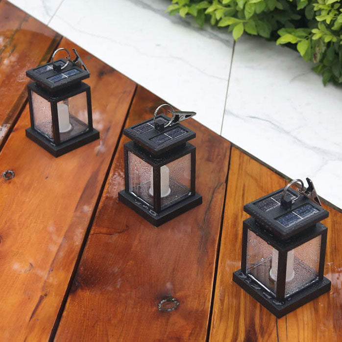 Solar Hanging Lantern with LED Candle and Glass Panels