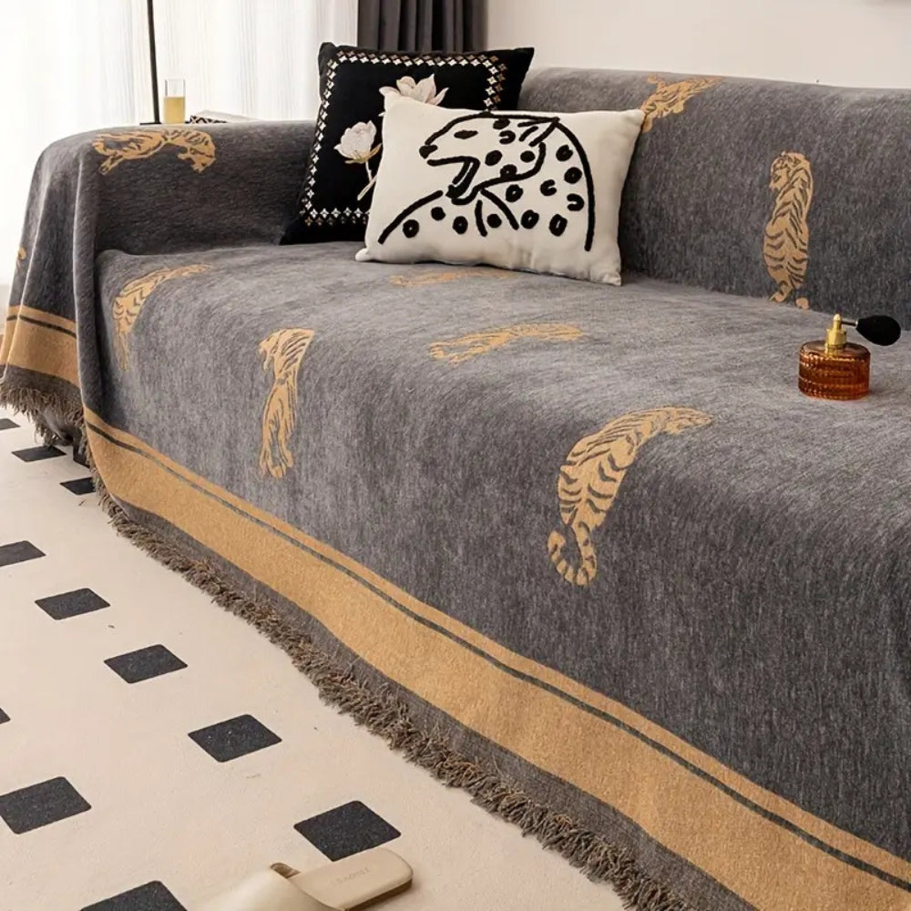 Safari Tiger Chenille Couch Cover