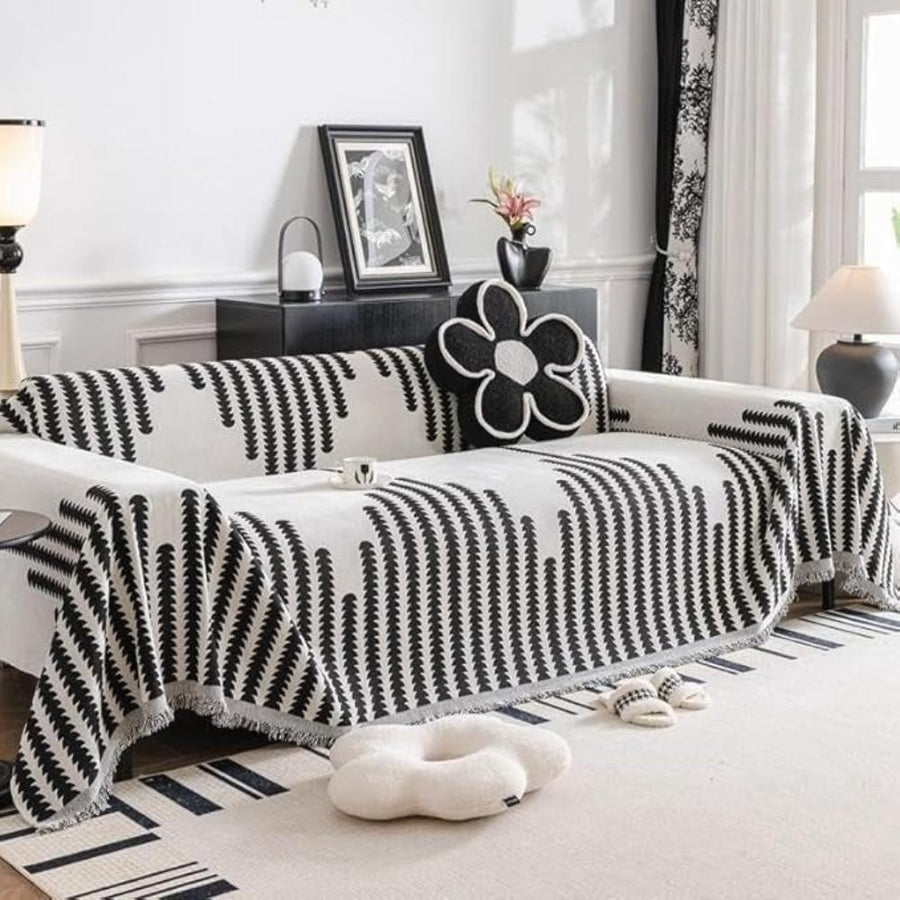 Modern Monochrome Fern Couch Cover