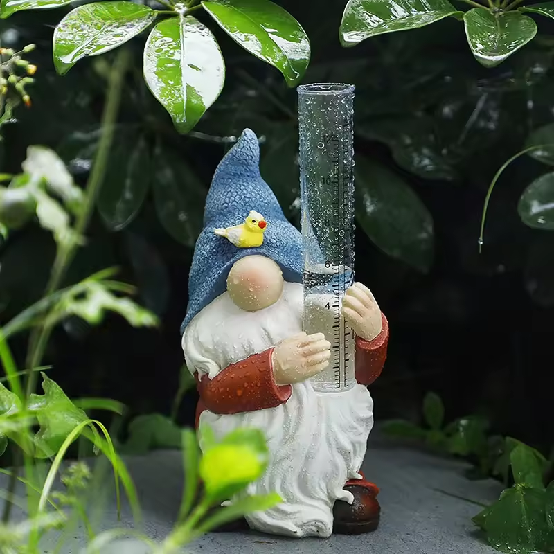 Garden Gnome Rain Gauge Statue with Measuring Tube