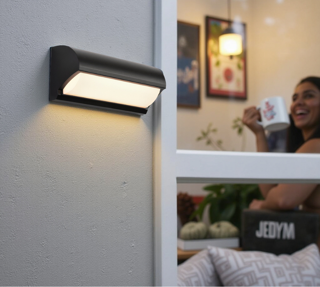 Black Outdoor Wall Light With Rectangular LED Panel
