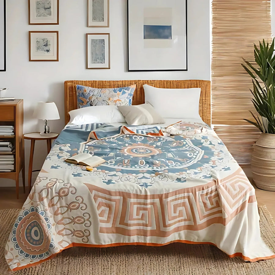 Santorini Mandala Cotton Blanket