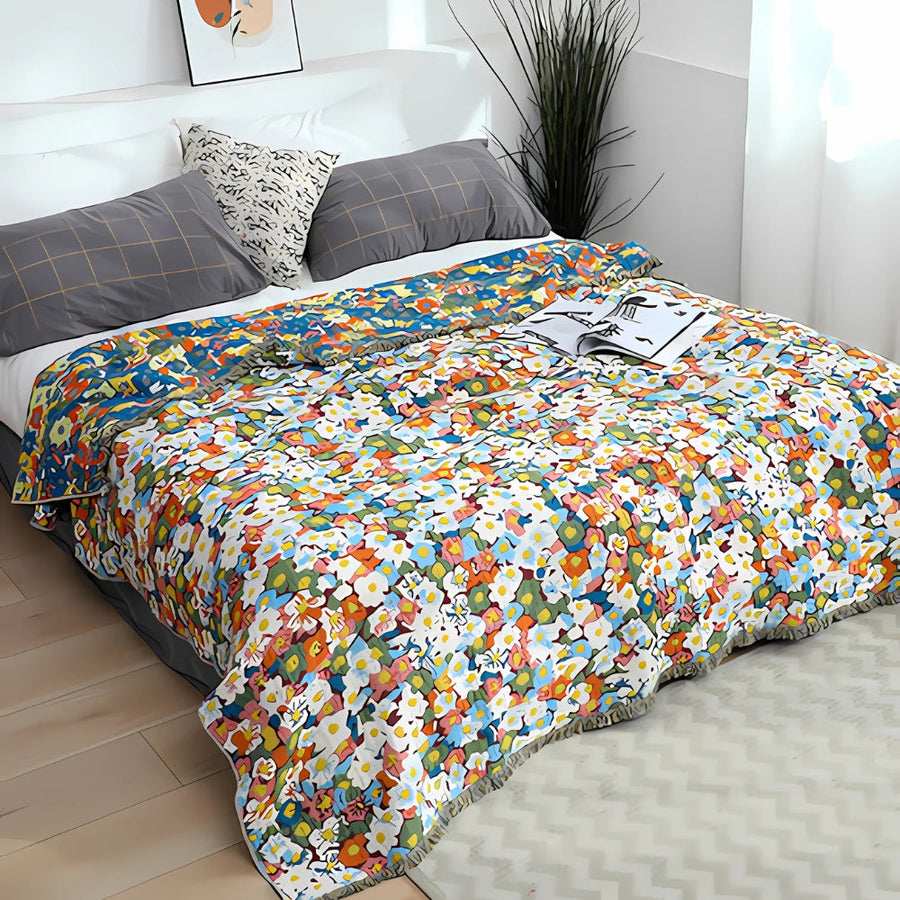 Daisy Dreamer Reversible Tassel Cotton Blanket