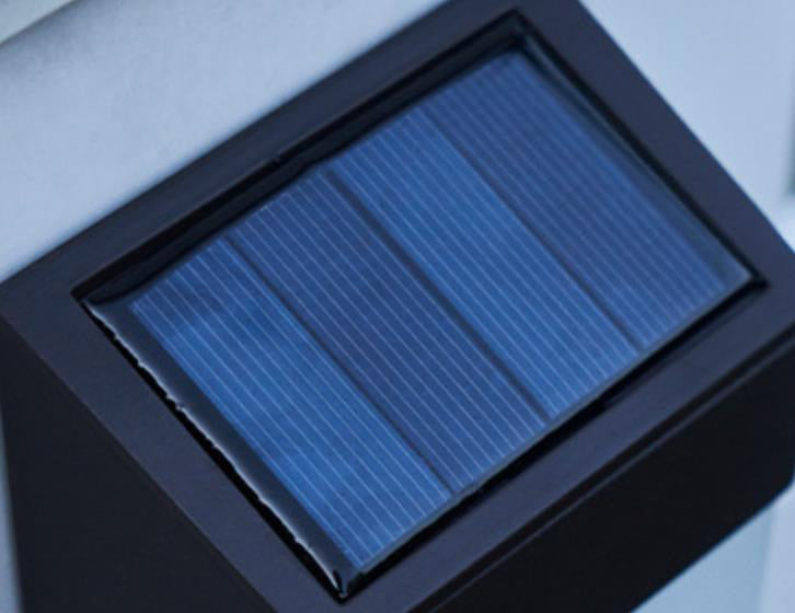 Solar Outdoor Wall Lamp Black Metal Rectangular Glass Shade