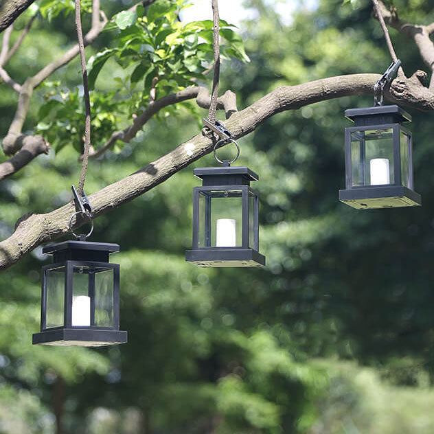 Solar Hanging Lantern with LED Candle and Glass Panels