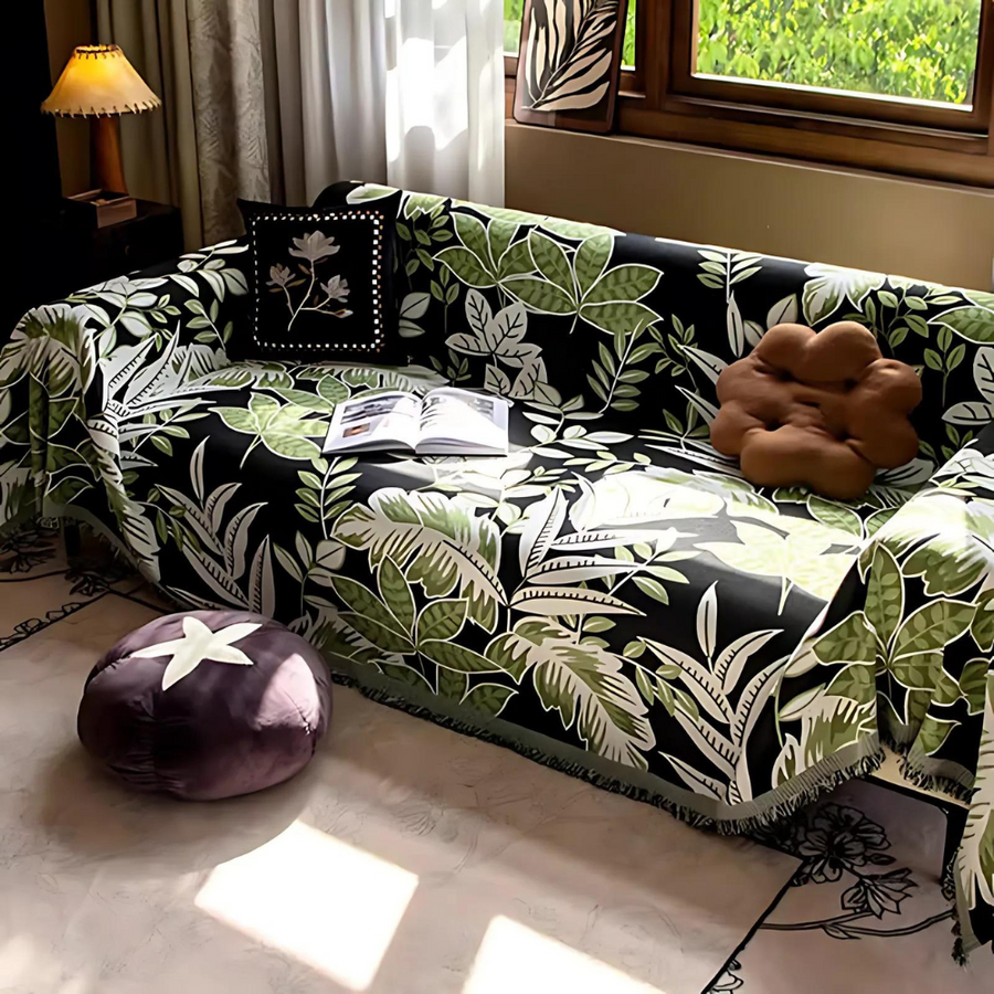 Vintage Rainforest Chenille Tassel Couch Cover