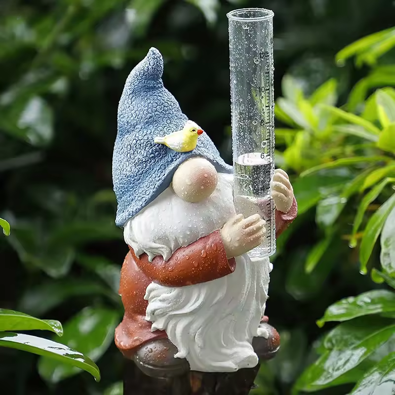 Garden Gnome Rain Gauge Statue with Measuring Tube