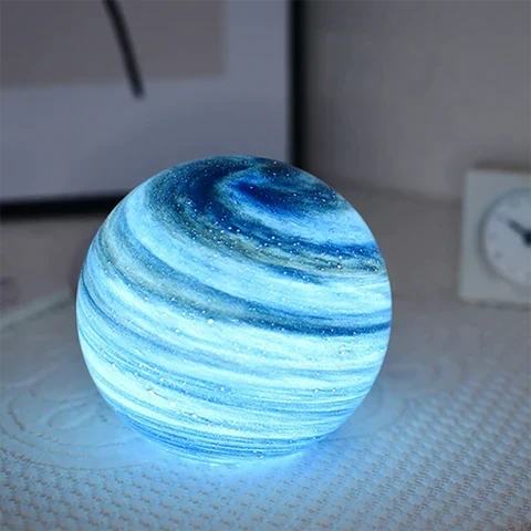 Glass Look Sphere LED Table Lamp with Swirl Pattern Surface