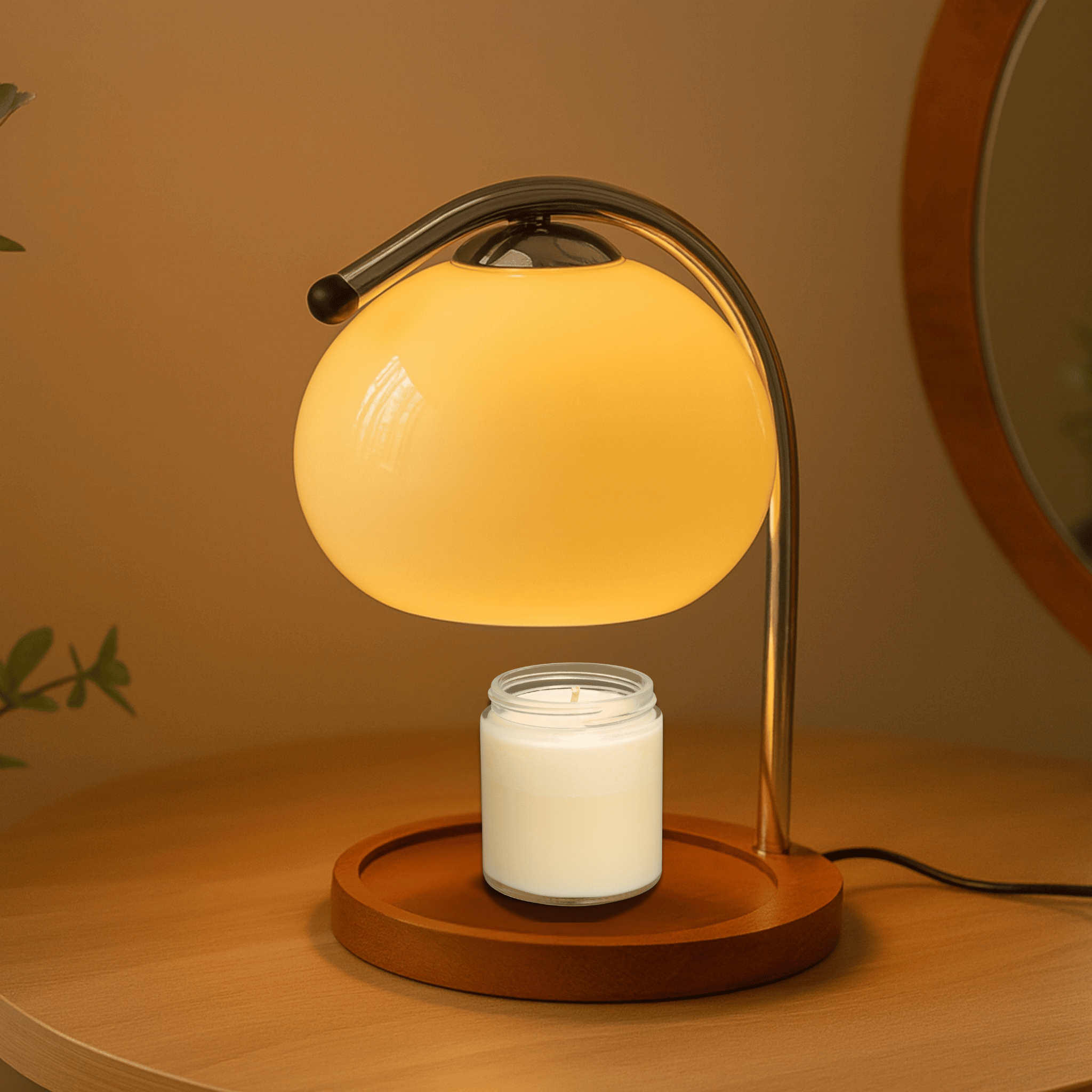 Stained Glass Table Lamp with LED Light and Candle Warmer Base
