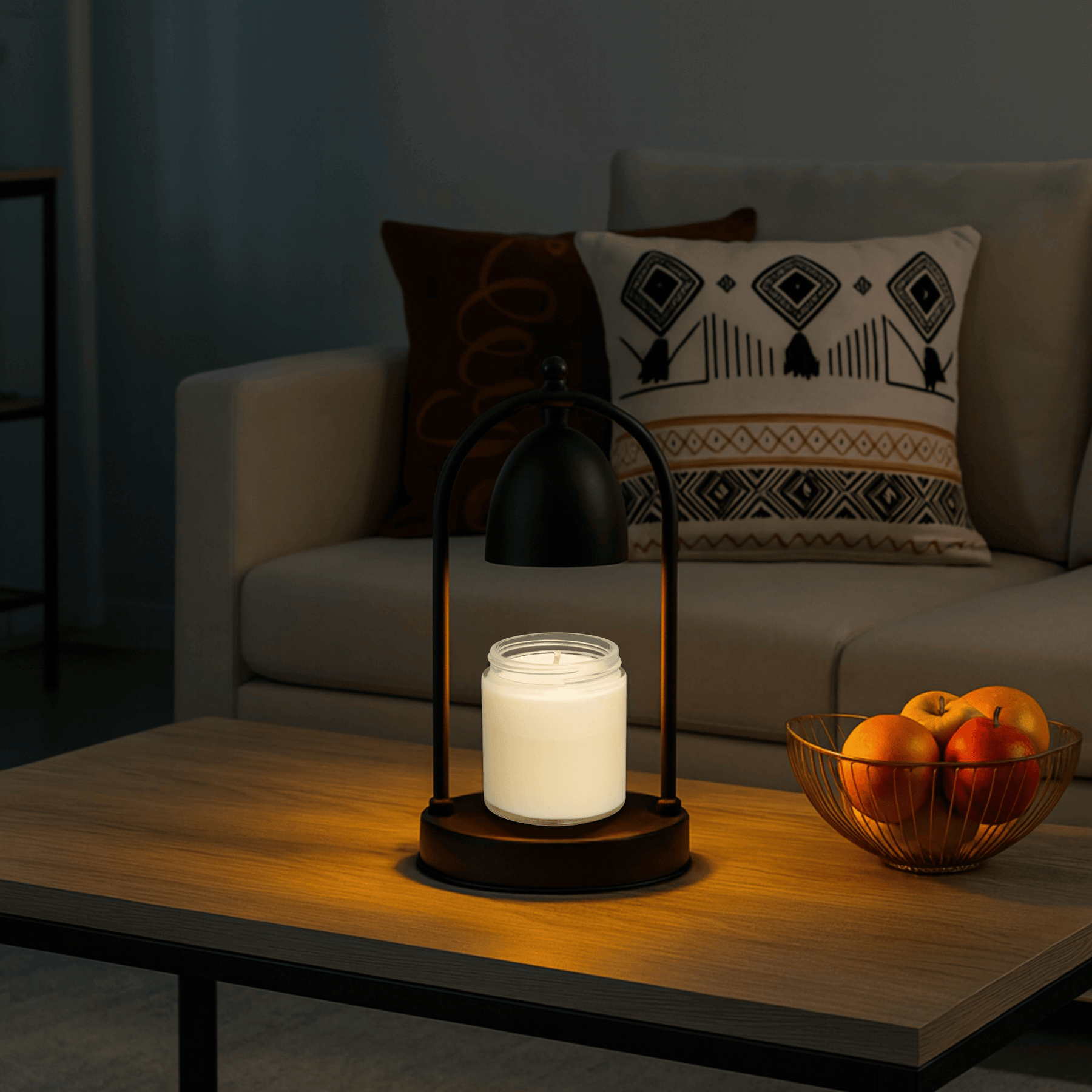 Tabletop Candle Warmer Lamp with Black Metal Arch Frame