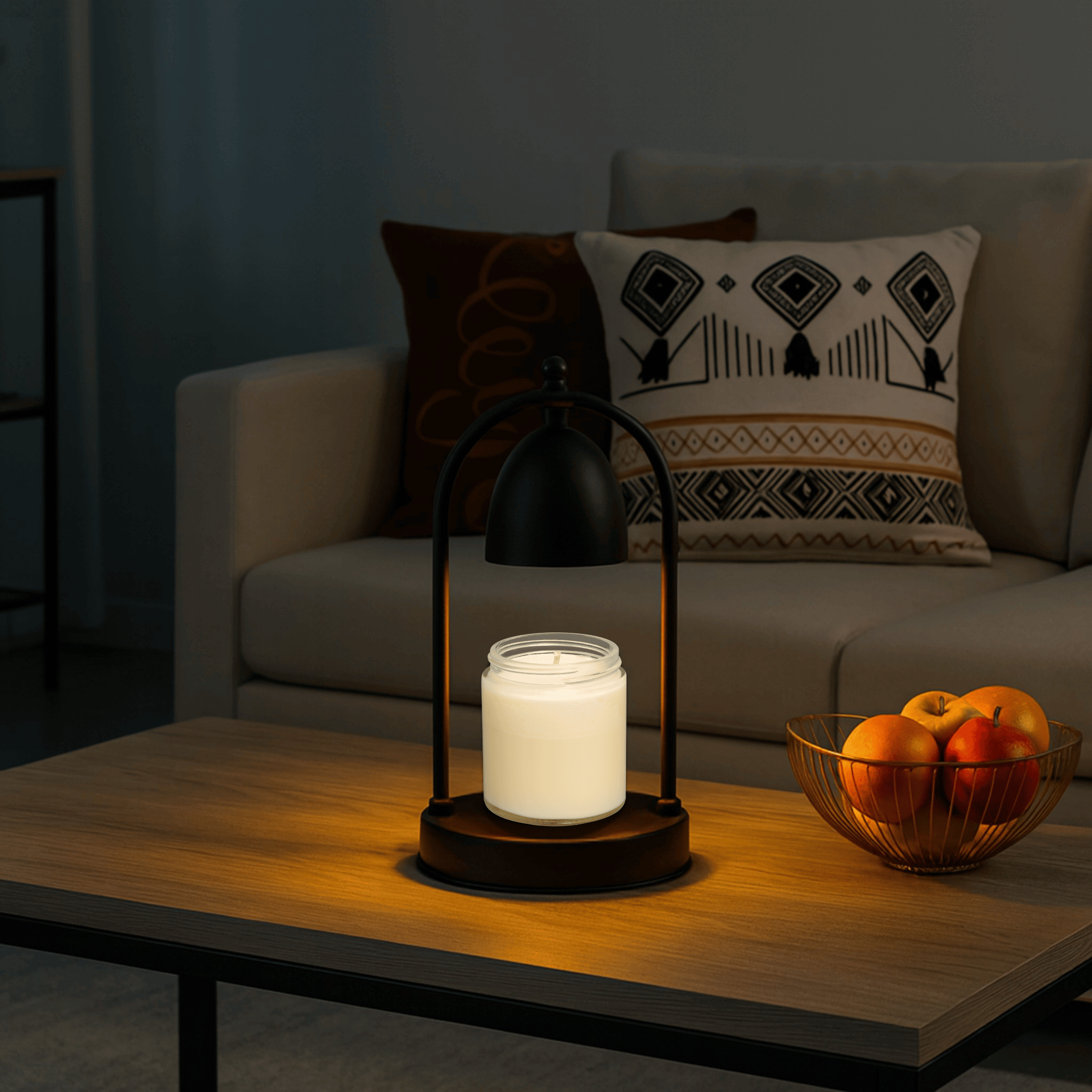 Tabletop Candle Warmer Lamp with Black Metal Arch Frame