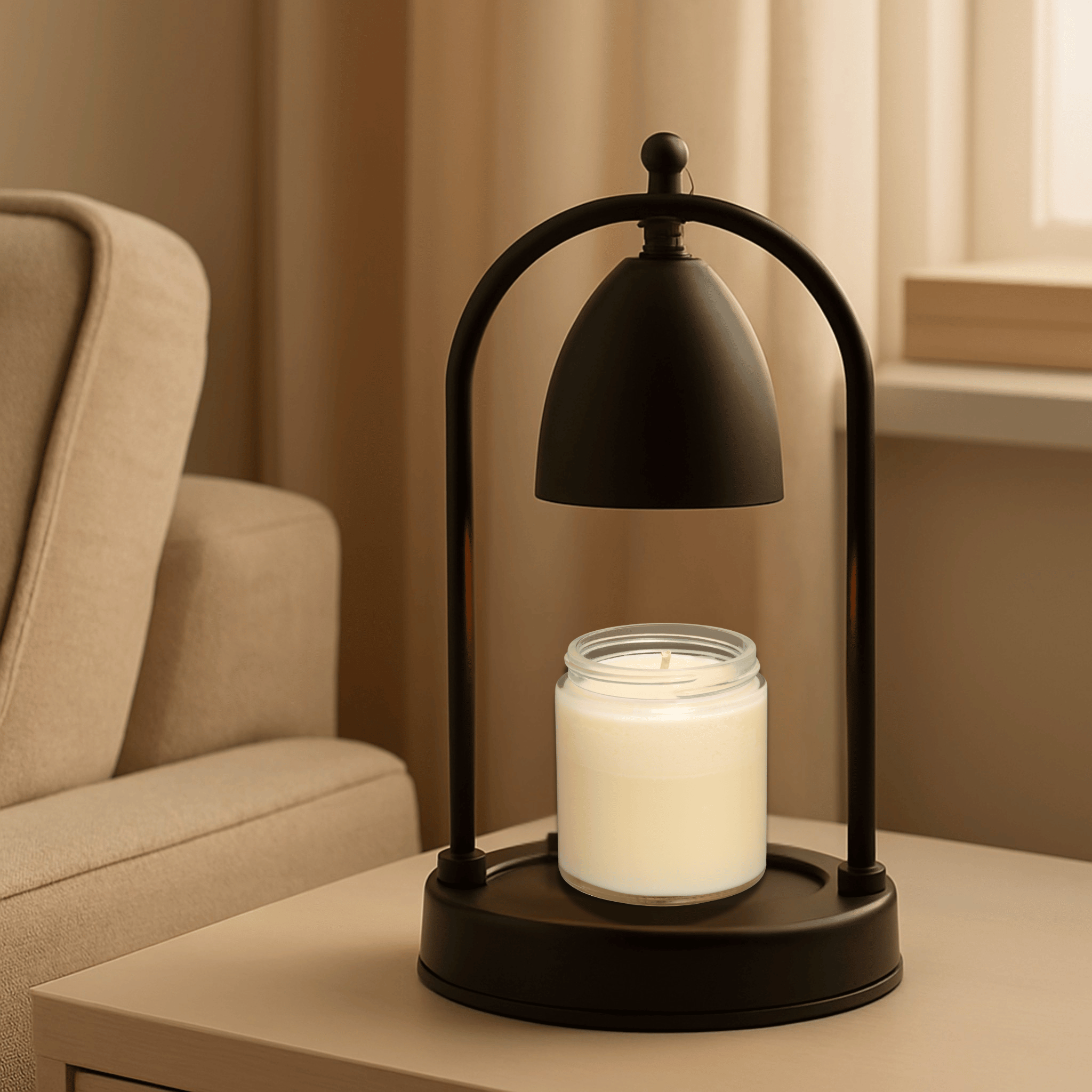 Tabletop Candle Warmer Lamp with Black Metal Arch Frame