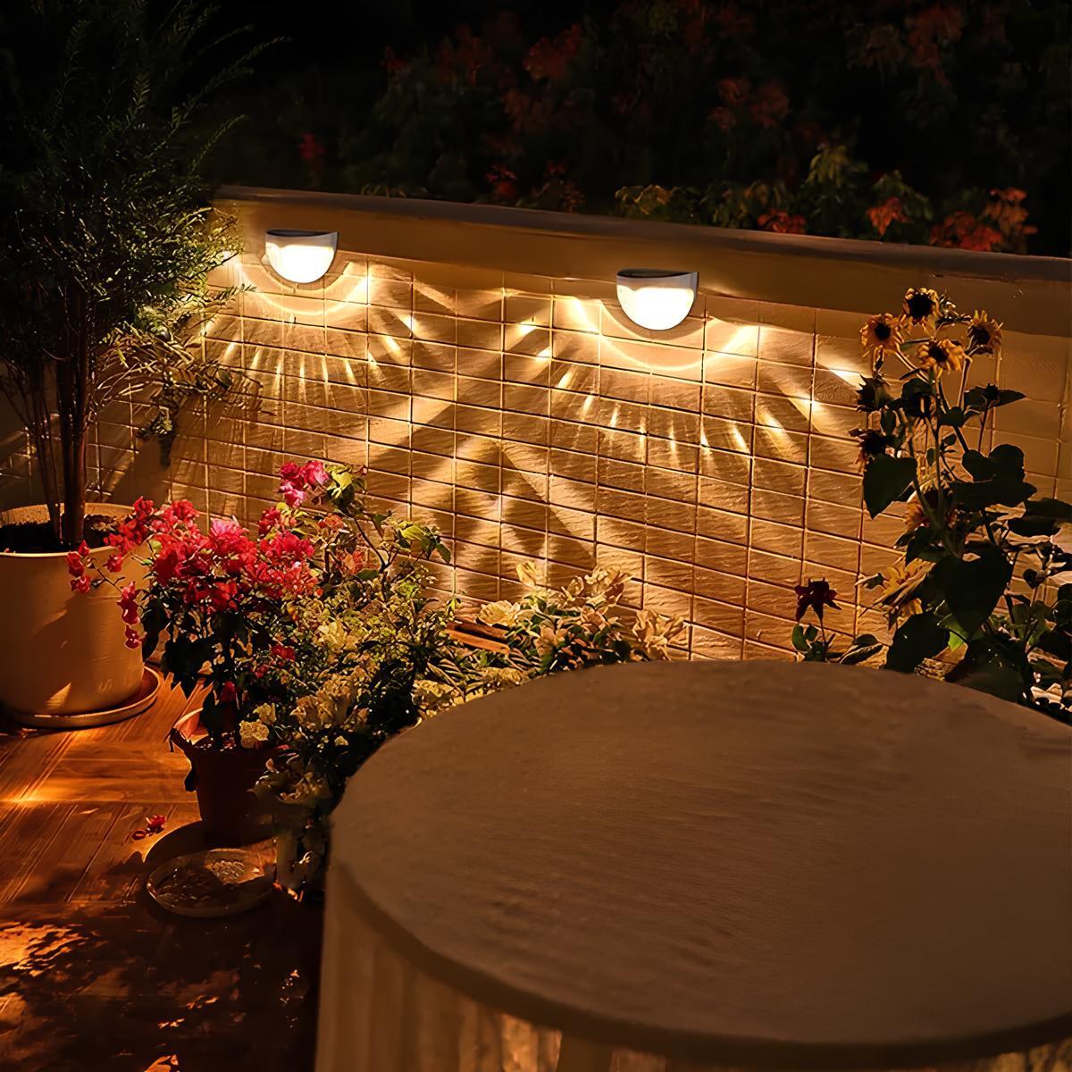 Solar Outdoor Wall Light Round Black With Patterned Light Effect