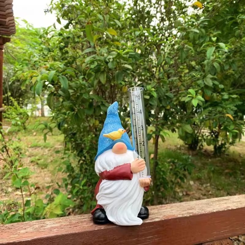Garden Gnome Rain Gauge Statue with Measuring Tube