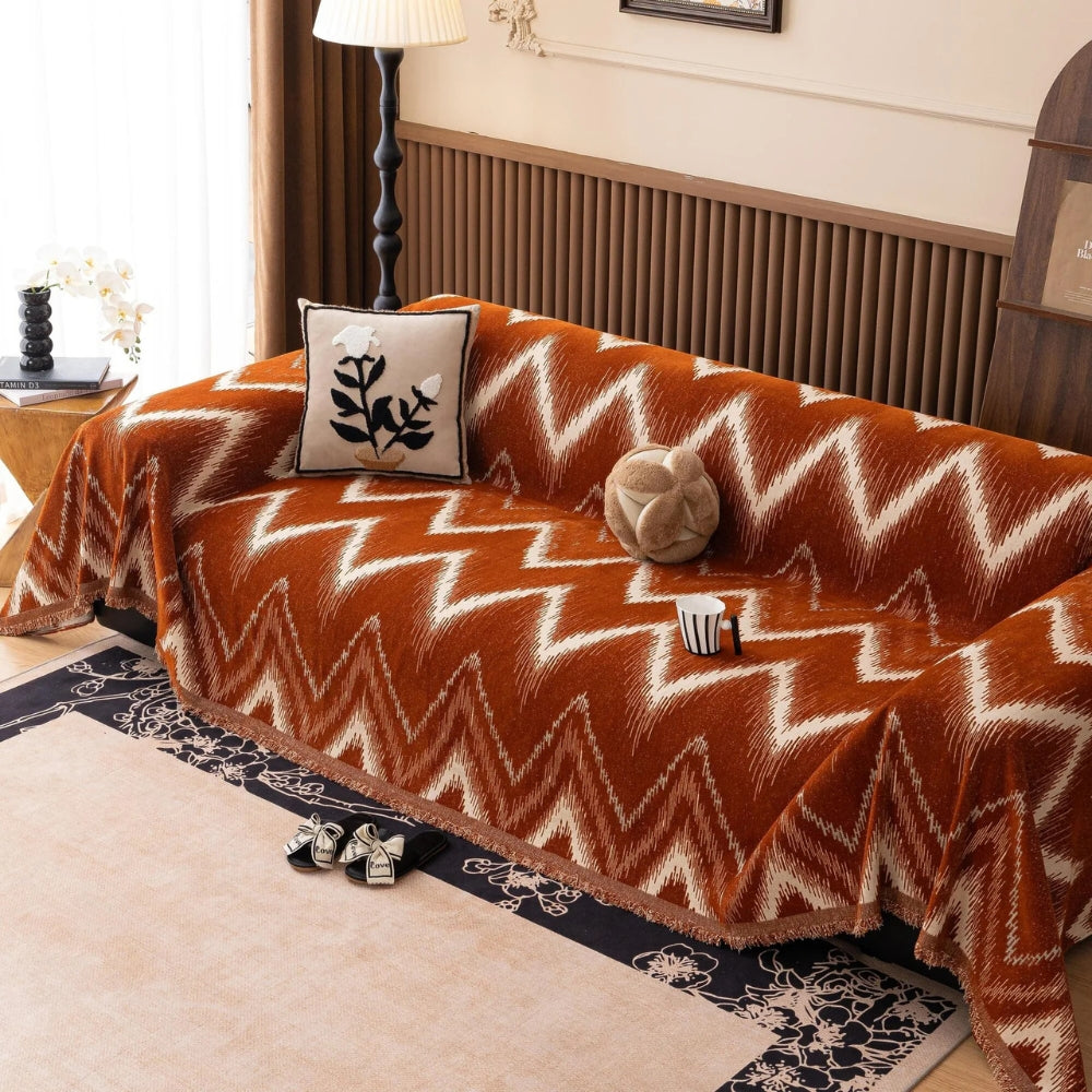Ochre Streak Textured Couch Cover
