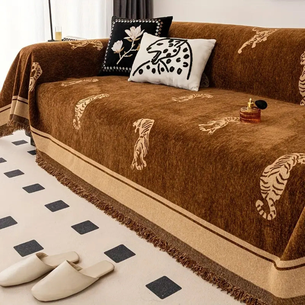 Safari Tiger Chenille Couch Cover