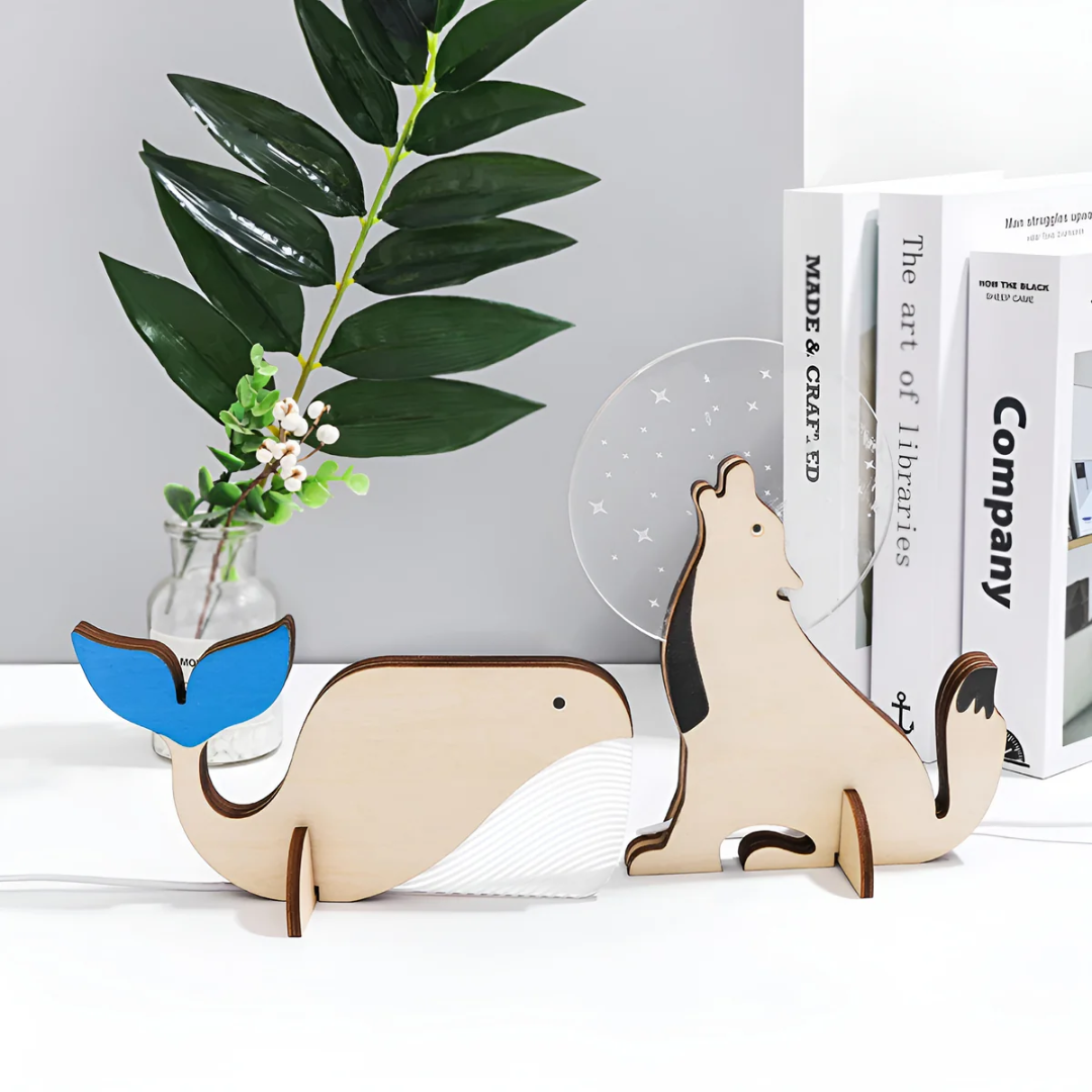 Nordic Wooden Animal LED Table Lamp Sculptural Design