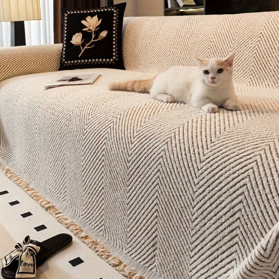 Sofa Cover Herringbone Pattern Slipcover for Couch Protection