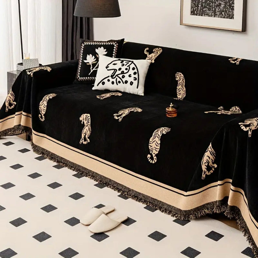 Safari Tiger Chenille Couch Cover