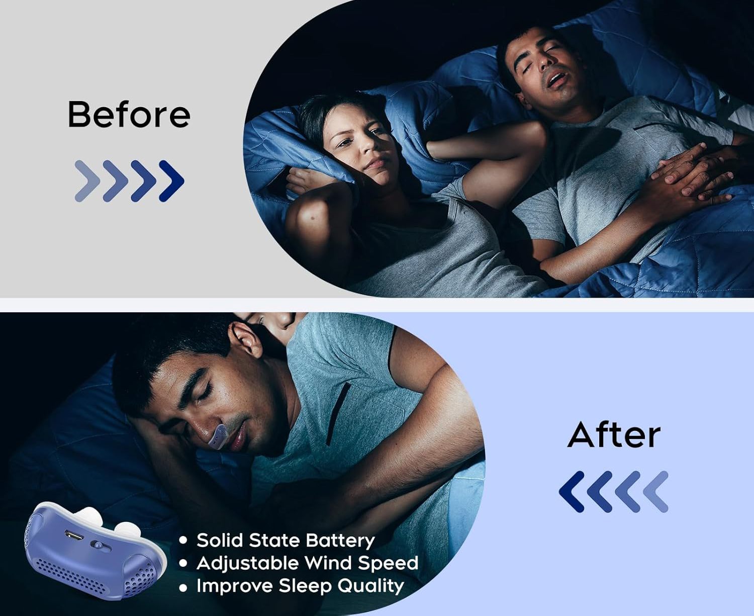Compact Apnea Silent Sleep Aid Device Portable Night Breathing Support