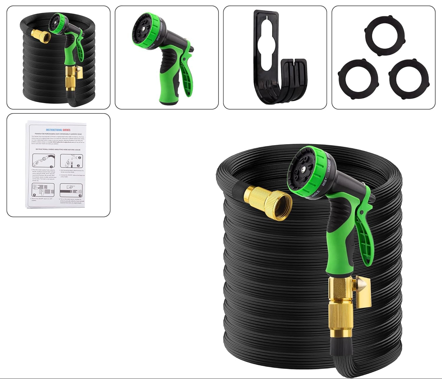 Expandable Garden Hose with 10 Function Spray Nozzle Pipe