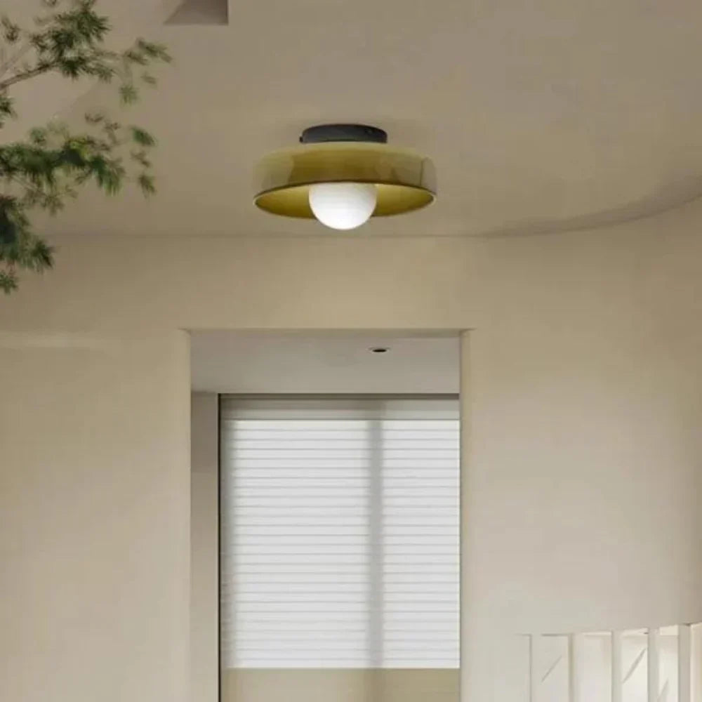 Glass Disc Ceiling and Wall Light with Central Globe