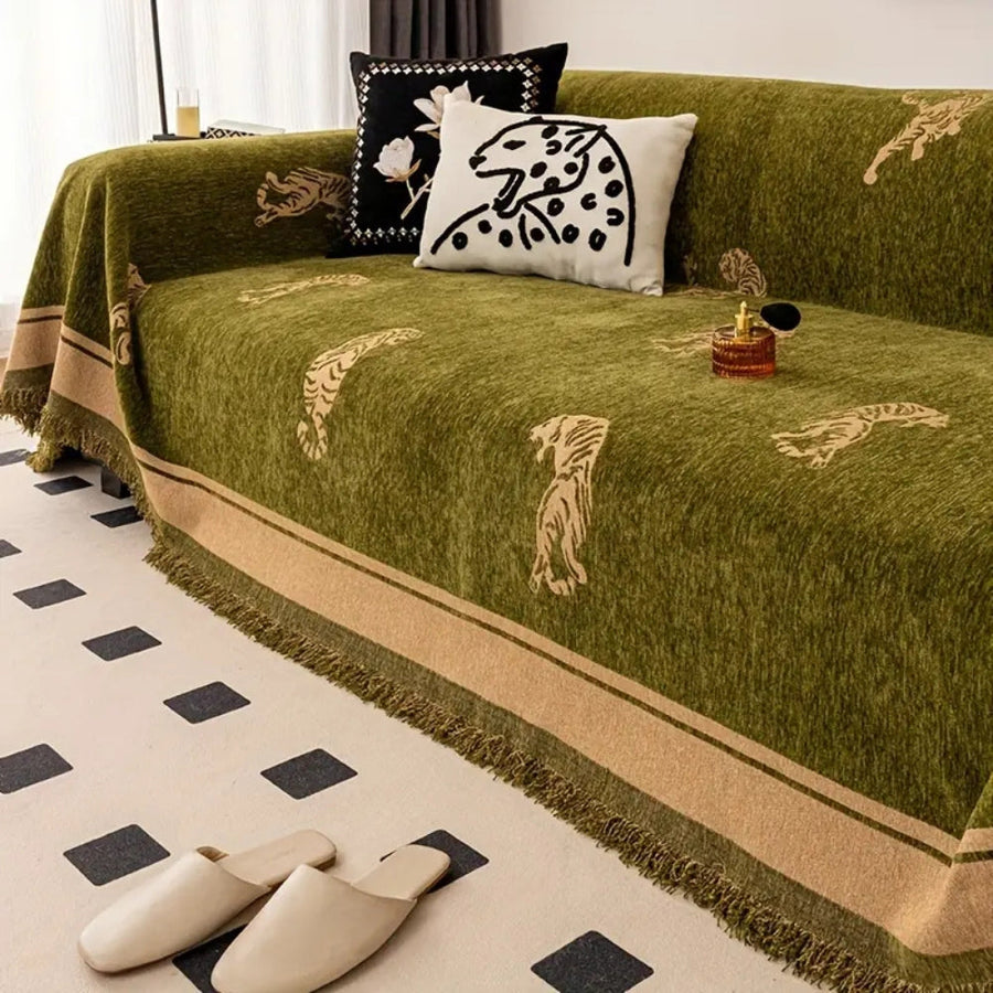 Safari Tiger Chenille Couch Cover