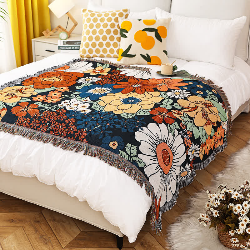 Floral Garden Tassel Couch Cover