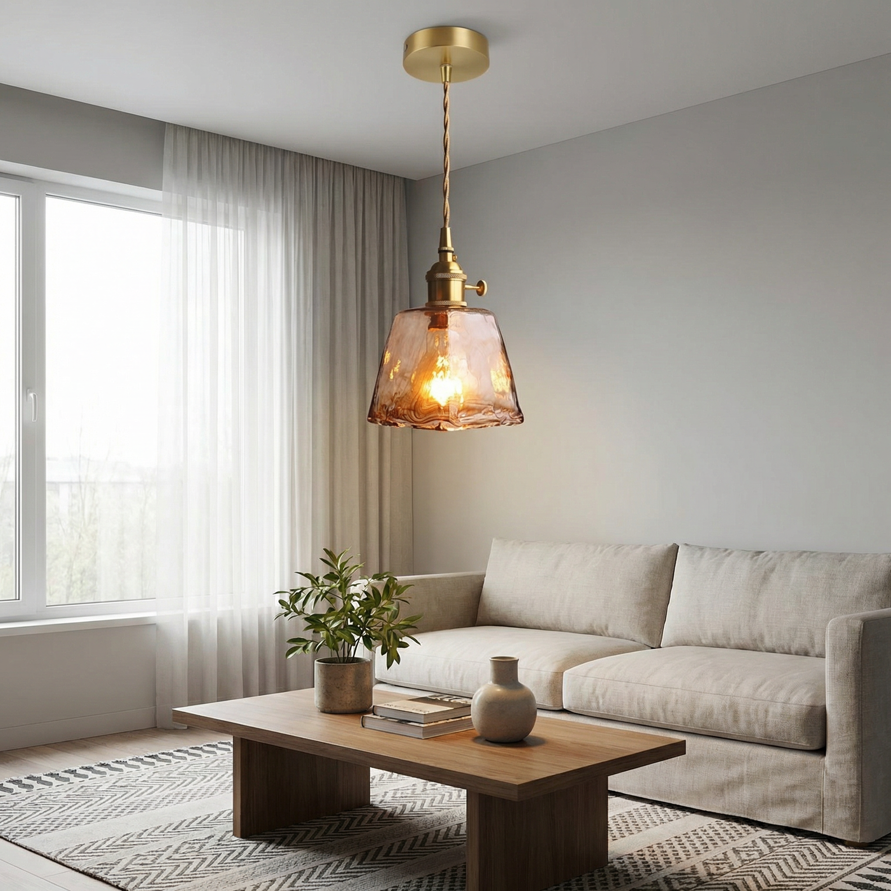 Vintage Amber Glass Pendant Light