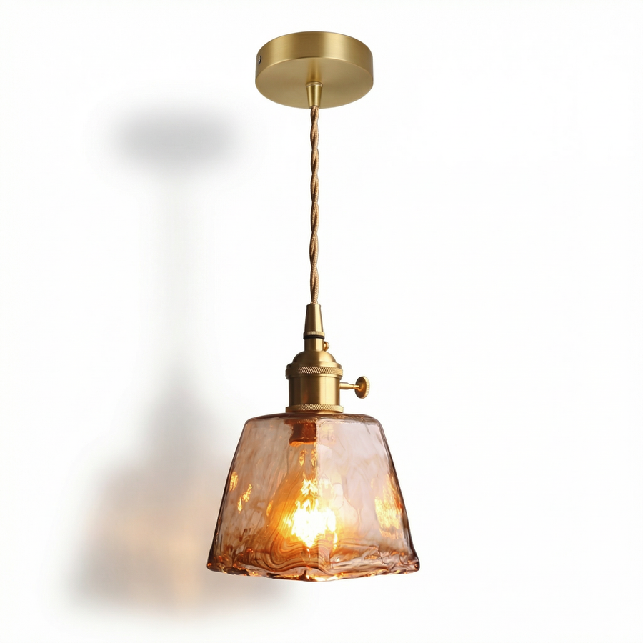 Vintage Amber Glass Pendant Light