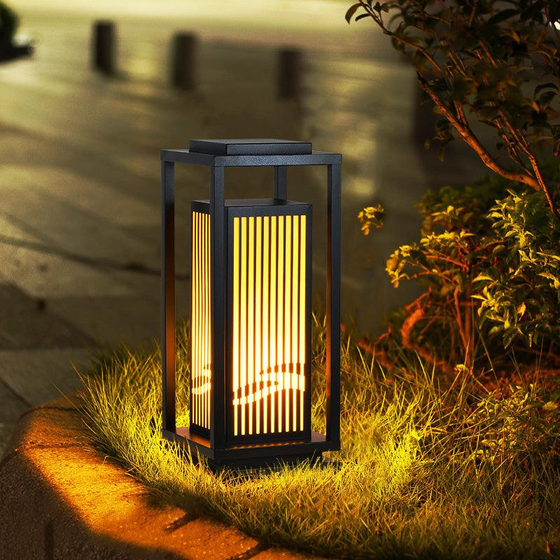 Outdoor Solar Post Light Black Cage Style Lamp