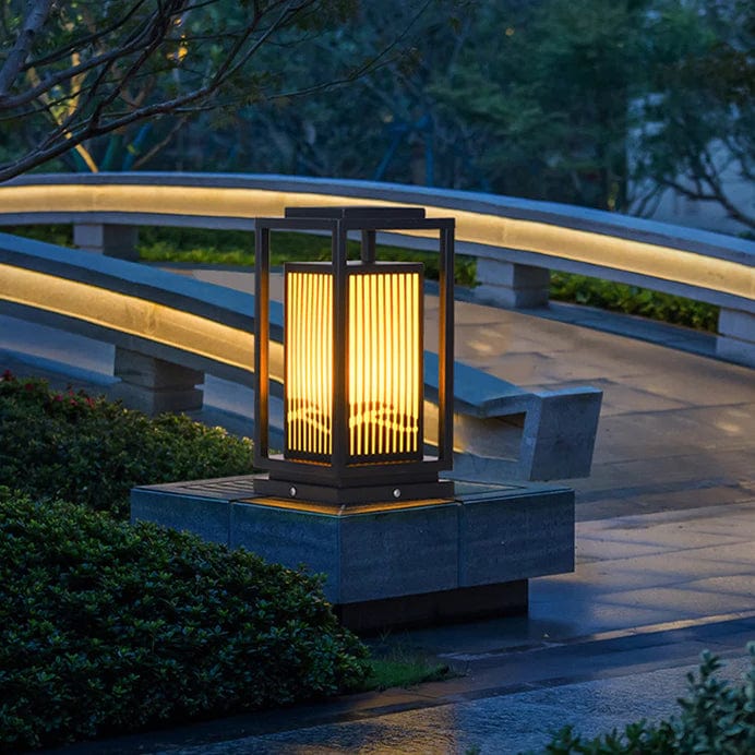 Outdoor Solar Post Light Black Cage Style Lamp
