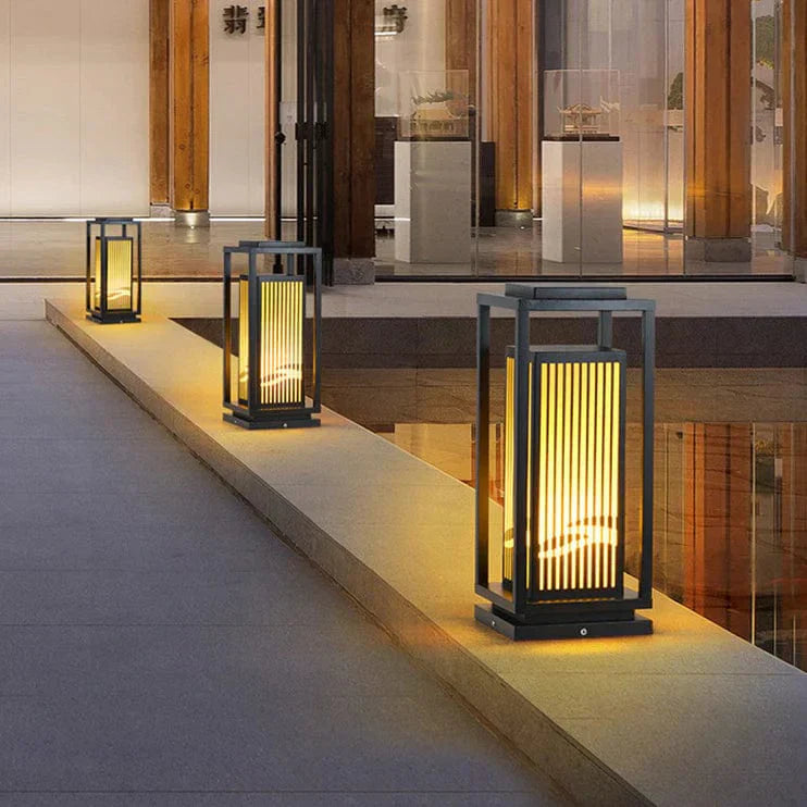 Outdoor Solar Post Light Black Cage Style Lamp