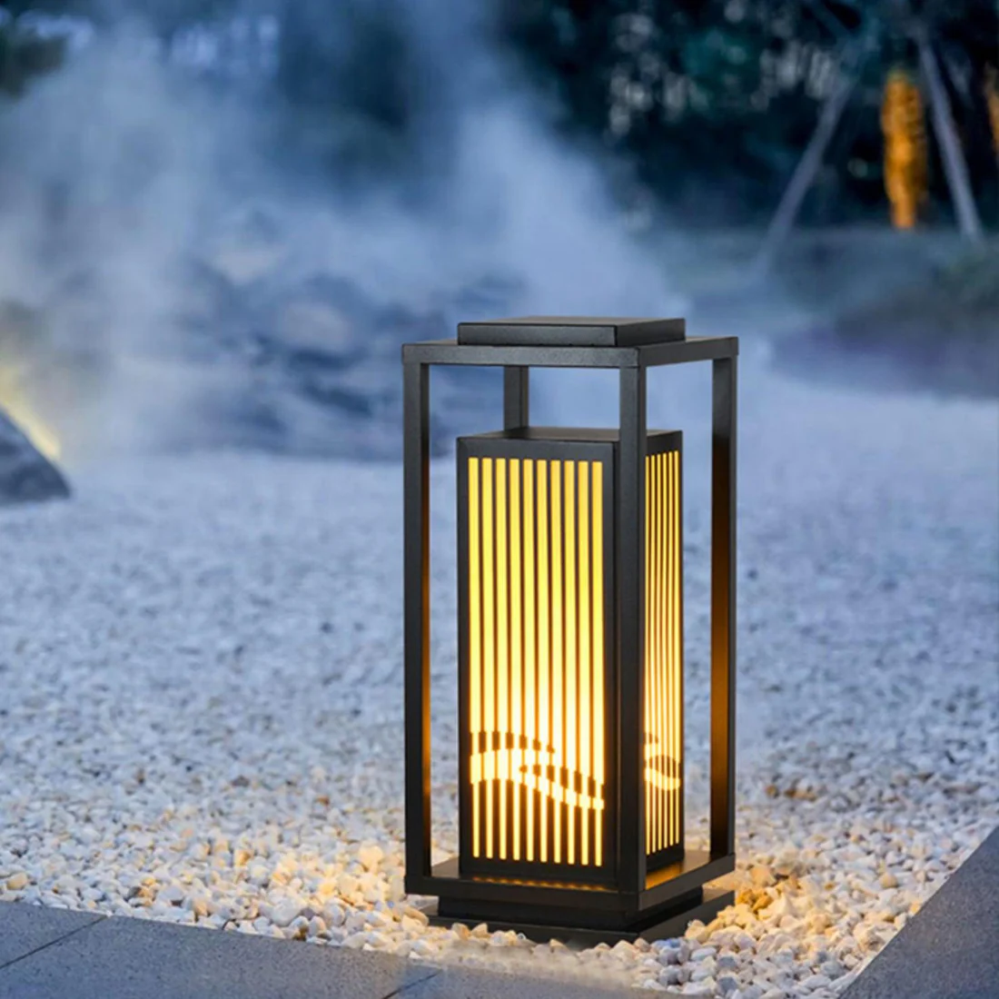 Outdoor Solar Post Light Black Cage Style Lamp