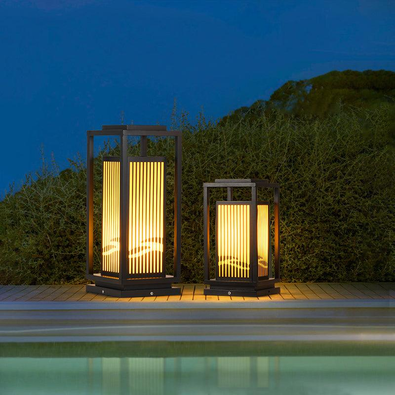 Outdoor Solar Post Light Black Cage Style Lamp