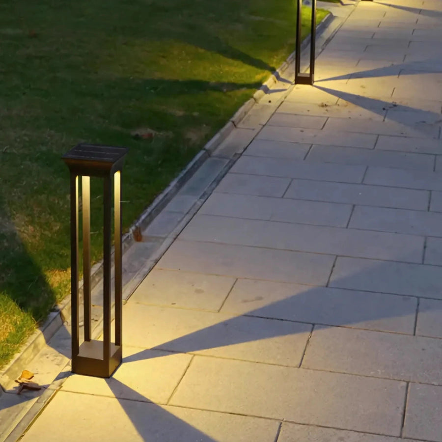 Solar Bollard Light With Square Frame And Dusk Sensor