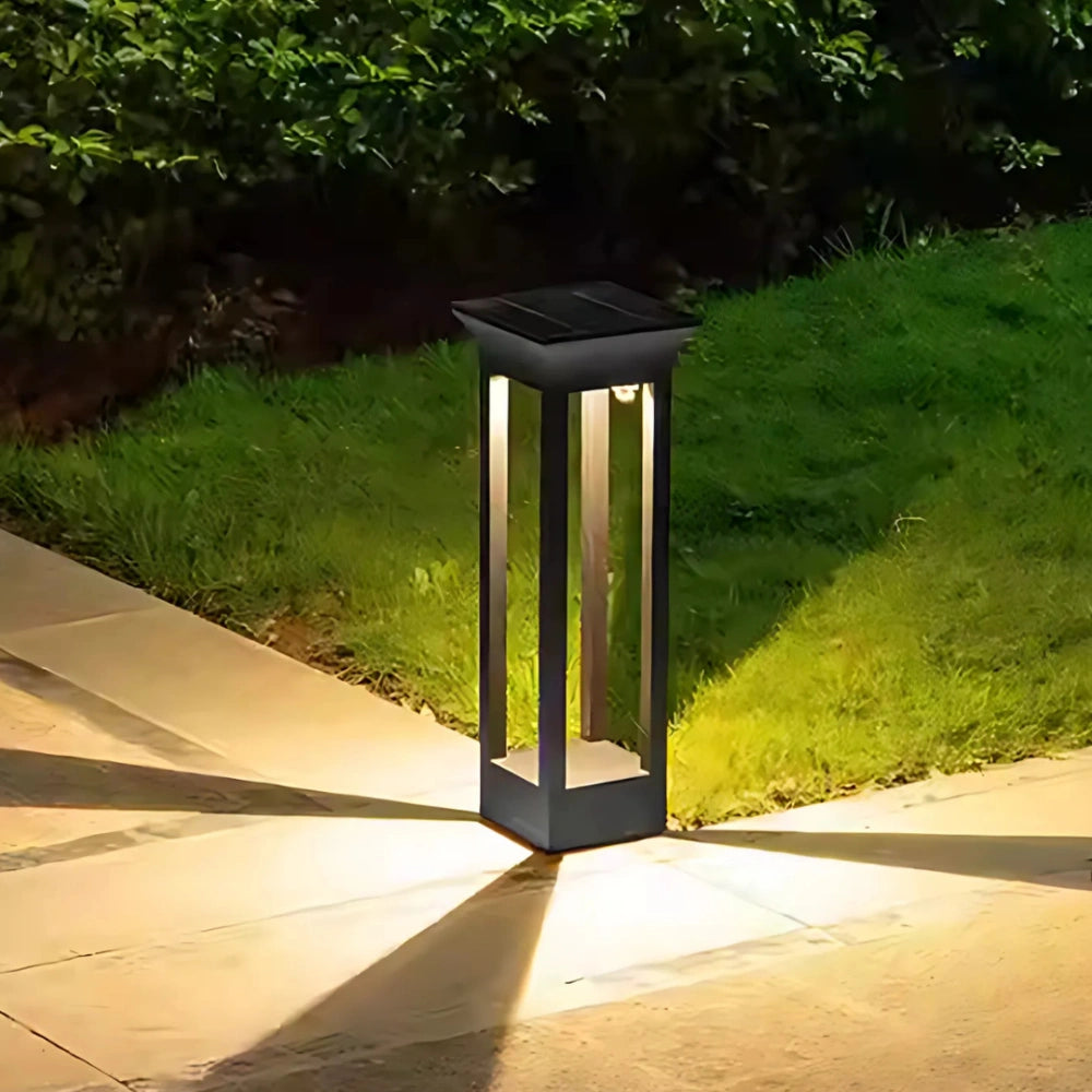 Solar Bollard Light With Square Frame And Dusk Sensor