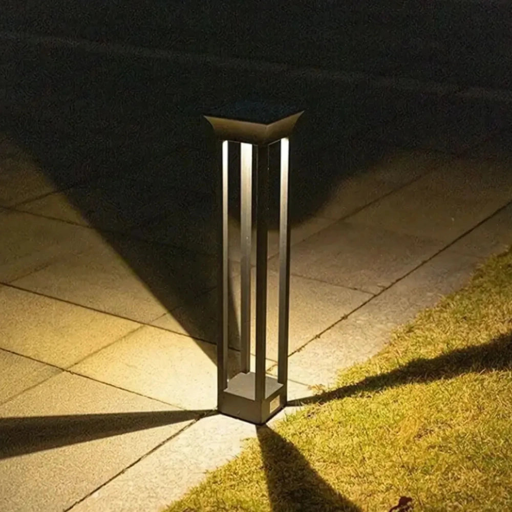 Solar Bollard Light With Square Frame And Dusk Sensor