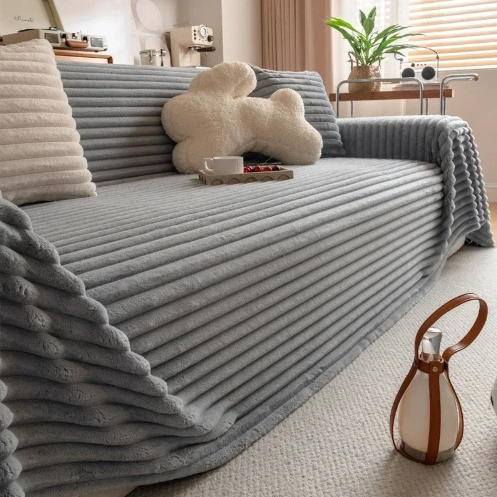 Plush Striped Warm Couch Cover