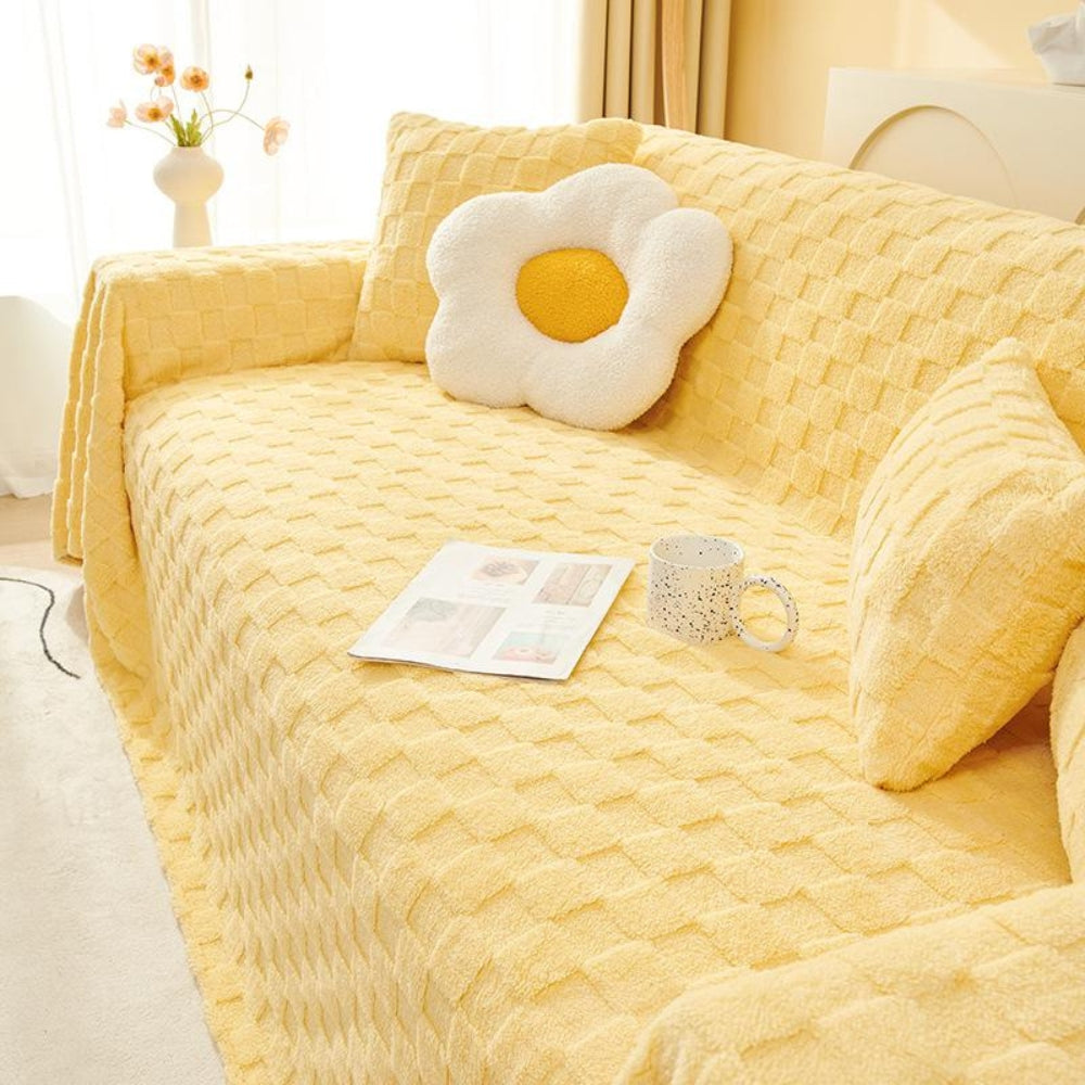Checkered Plush Velvet Couch Cover