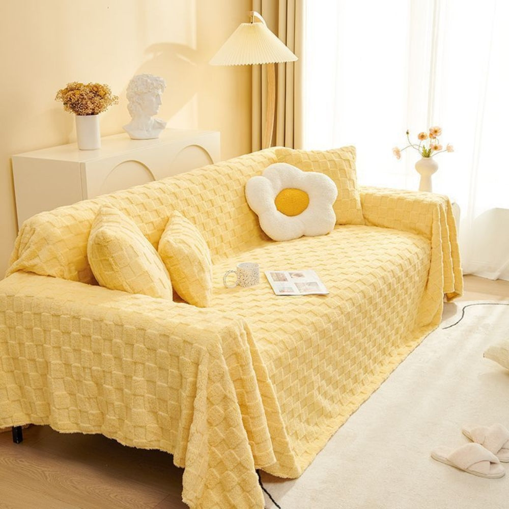 Checkered Plush Velvet Couch Cover