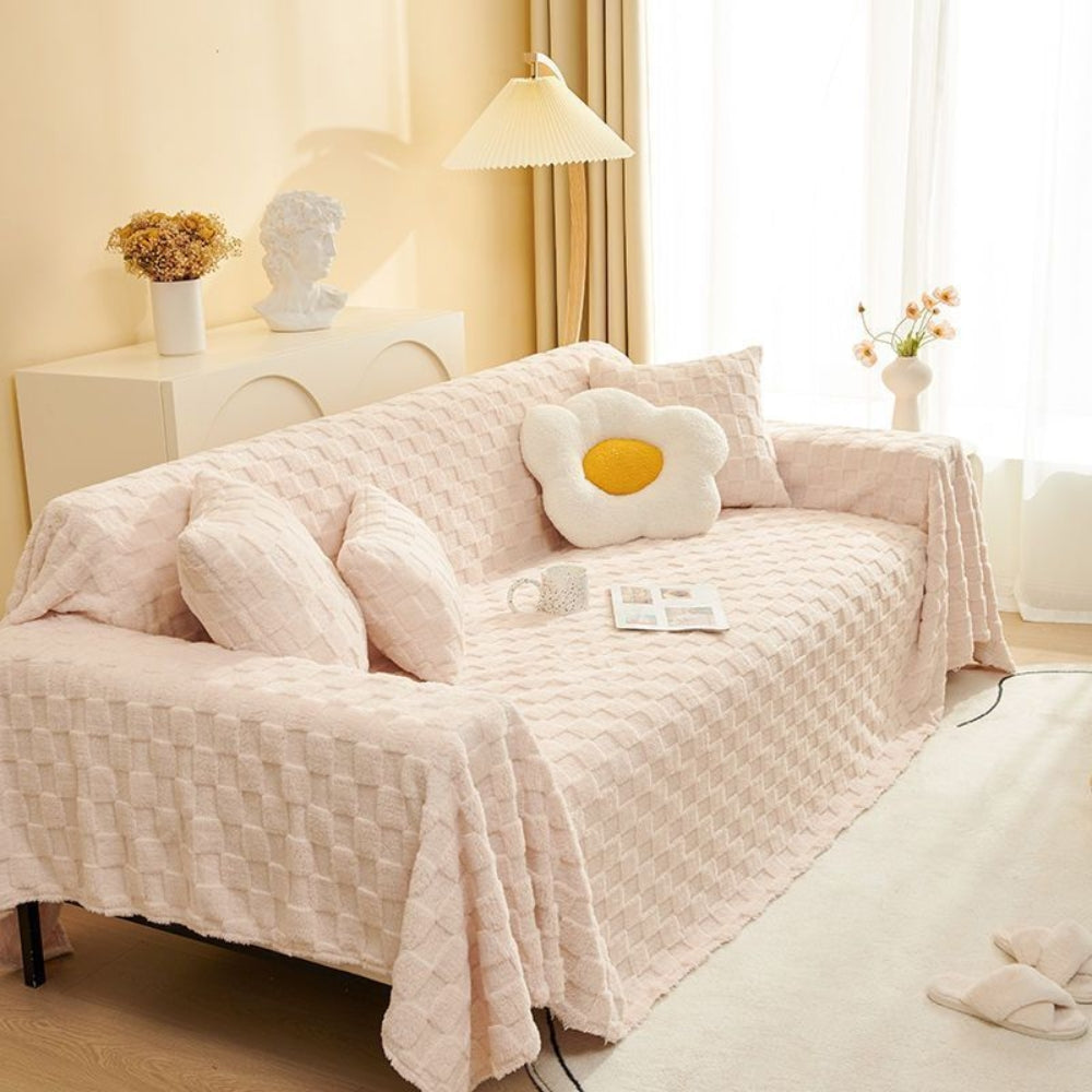 Checkered Plush Velvet Couch Cover